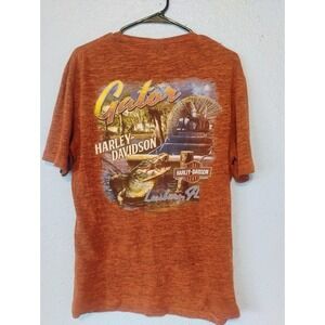 Harley Davidson Gator Leesburg Florida Medium T-shirt Orange Short Sleeve Biker